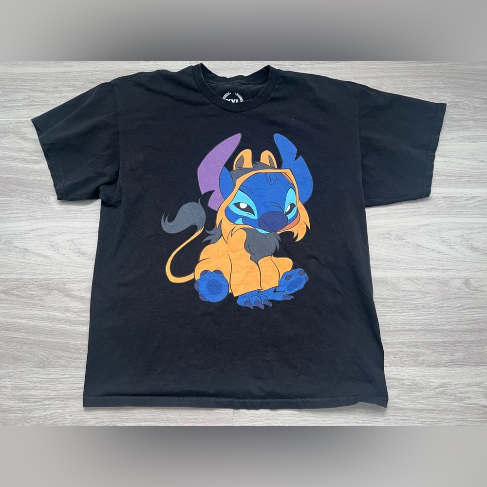 TeePublic Disney Stitch Simba Mashup Graphic T-Shirt Men’s XXL Black Lilo & Stit